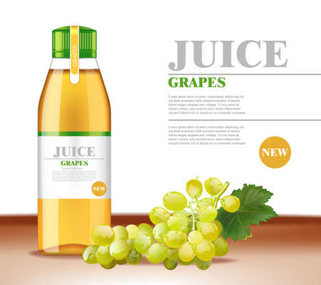 White Grapes juice Vector realistic. Product packaging mock up. Label design glass bottleのイラスト素材