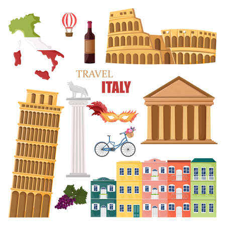 Italy set collection architecture and symbols Vector illustrationのイラスト素材