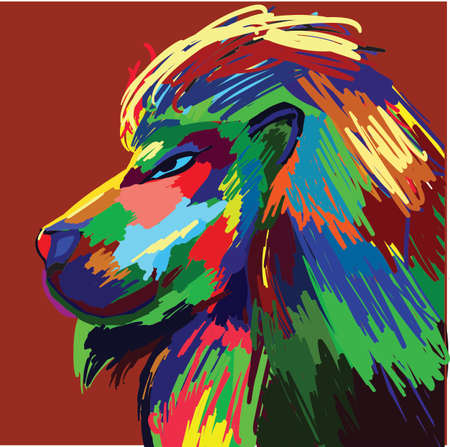 Lion portrait colorful painting Vector illustration. Abstract graphic styleのイラスト素材