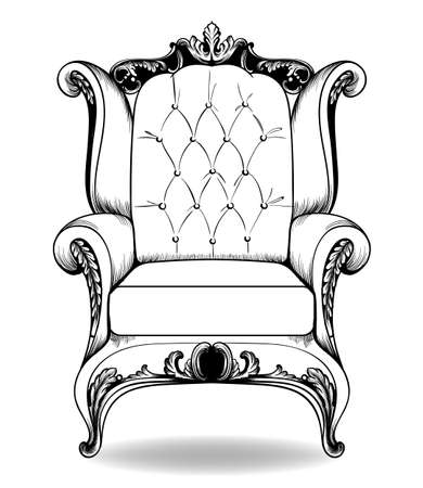 Baroque armchair Vector. French Luxury rich intricate structure. Victorian Royal Style decor with luxurious ornamentsのイラスト素材