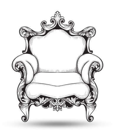 Baroque armchair Vector. French Luxury rich intricate structure. Victorian Royal Style decor with luxurious ornamentsのイラスト素材
