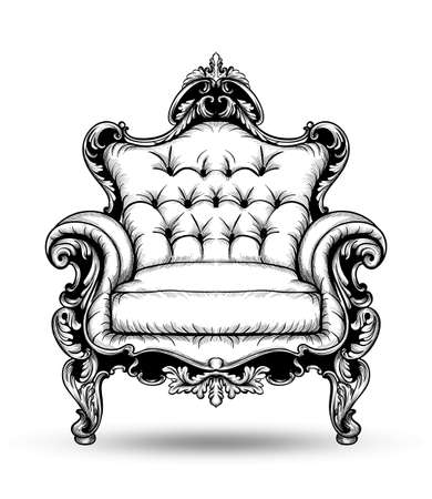 Baroque armchair Vector. French Luxury rich intricate structure. Victorian Royal Style decor with luxurious ornamentsのイラスト素材