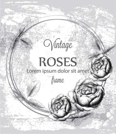 Roses vintage card line artのイラスト素材