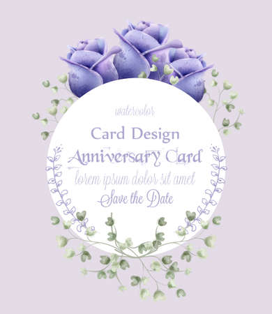 Rose flowers greeting card background watercolor Vector. Delicate vintage pastel colors floral decor bannersのイラスト素材