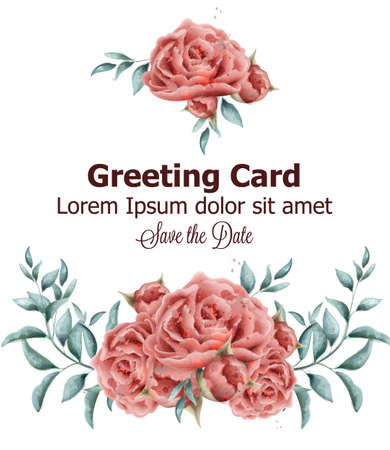 Greeting card with roses flowers watercolorのイラスト素材