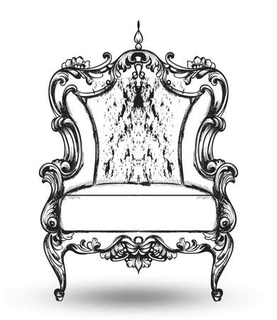 Baroque furniture rich armchair Vector. Royal style decotations. Victorian ornaments engraved. Imperial furniture decor. illustration line artのイラスト素材