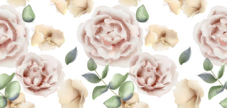Delicate pink roses Vector watercolor background. Elegance flowers wallpaper. Vintage decorative bouquetのイラスト素材