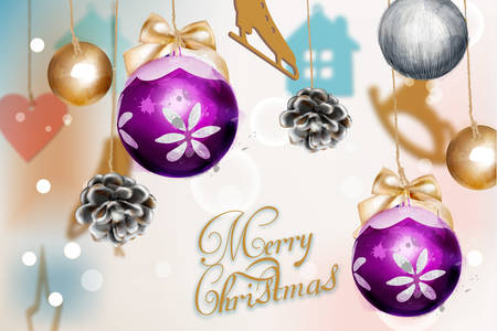 Merry Christmas card with cute decorations Vector watercolor illustrationのイラスト素材