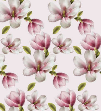 Magnolia pattern Vector watercolor. flowers decor on white backgroundのイラスト素材
