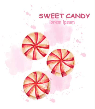 Peppermint candy Vector watercolor. Sweet round shape candies isolatedの写真素材