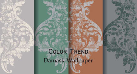 Vintage Baroque Victorian pattern set Vector. Floral ornament decoration. Leaf scroll engraved retro grunge texture design. Pastel colors softのイラスト素材