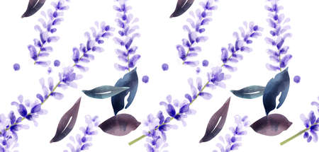 Lavender watercolor pattern Vector. delicate floral blooming decor. Wedding ceremony, postcard,...