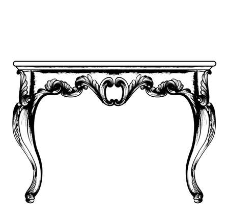 Baroque rich coffee table Vector. Classic royal ornaments decor. Vintage design furniture. Engraved line art styleのイラスト素材