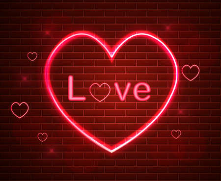 Red Love symbol in neon light Vector. Valentine day romantic symbol.のイラスト素材