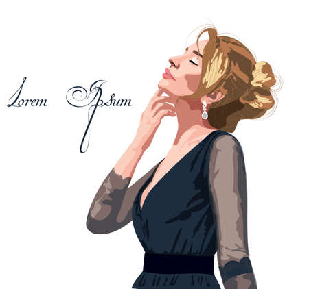 Beautiful woman in a black dress Vector.のイラスト素材
