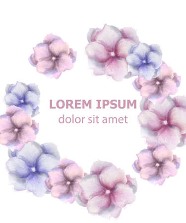 Watercolor flowers wreath card Vector. Beautiful wedding or birthday floral decoration. Invitation card templateのイラスト素材