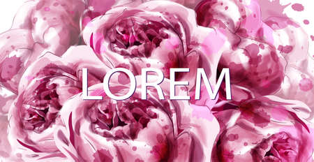 Pink peony flowers watercolor banner Vector. Exotic floral bouquet invitation. Wedding ceremony eventのイラスト素材