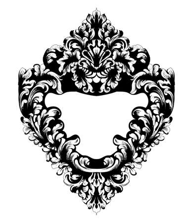 Imperial Baroque Mirror frame Vector. French Luxury rich intricate ornaments. Victorian Royal Style decorのイラスト素材
