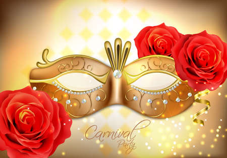 Golden mask with diamonds Vector realistic. Stylish Masquerade Party.のイラスト素材