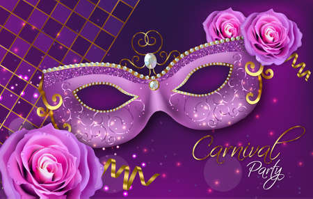 Purple ornamented mask and rose flowers Vector realistic.のイラスト素材