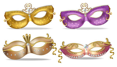Golden and purple masks set collection Vector realistic.のイラスト素材