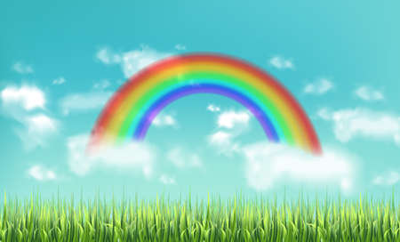 Colorful rainbow on sky  realistic.のイラスト素材