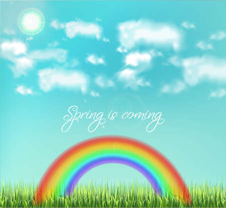 Colorful rainbow on sky realisticのイラスト素材