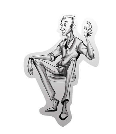 Man sitting on a chair Vector sketch. Idea concept. Storyboard cartoon character illustrationのイラスト素材