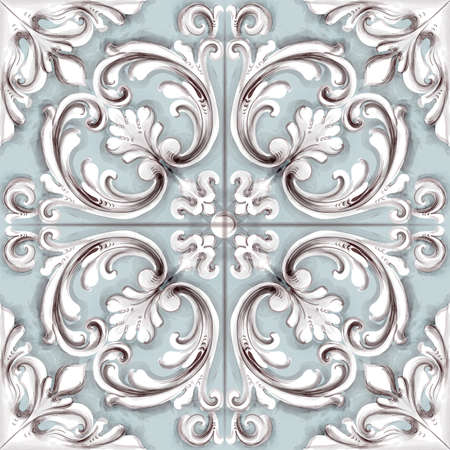 Tile or mosaic ornament Vector watercolor. Medalion rosette style decor templatesのイラスト素材