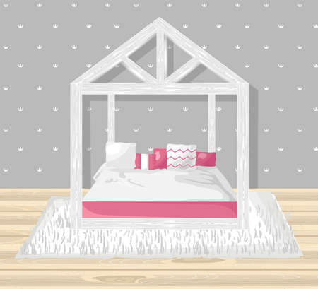 Little Girl bedroom Vector flat style. Modern trendy decorationのイラスト素材