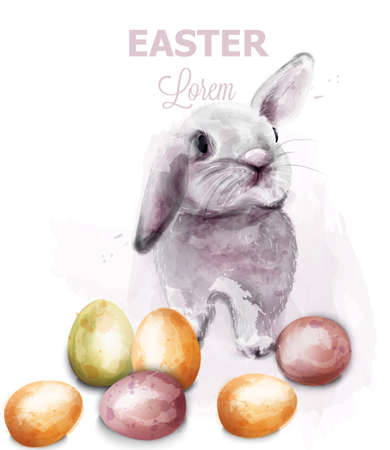 Easter Bunny rabbit Vector watercolor. Cute spring card. Easter holiday greetingのイラスト素材