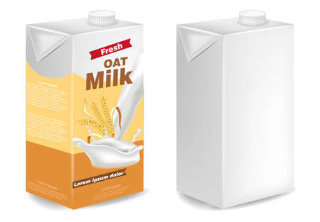 Oat milk packages isolated Vector realistic. Product placement mock up. Label design templatesのイラスト素材