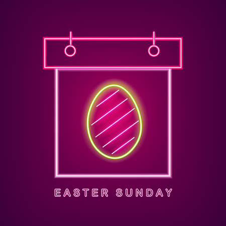Easter egg neon calendar Vector. Easter Calendar Neon Sign. Seasonal Holiday banner, poster, icon, info graphicsのイラスト素材