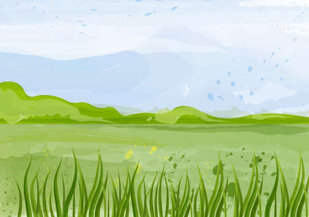 Green field Vector background illustration. Spring summer beautiful templateのイラスト素材