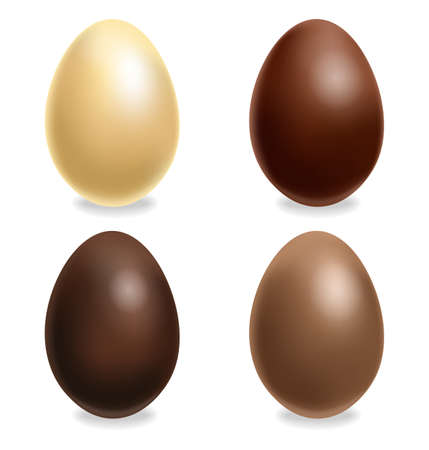 Chocolate eggs set Vector realistic. White, Milk chocolate and dark chocolate. 3d detailed poster or label collectionのイラスト素材
