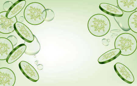 Cucumber Vector realistic. Fresh tasty slices vegetable detailed 3d illustrationのイラスト素材