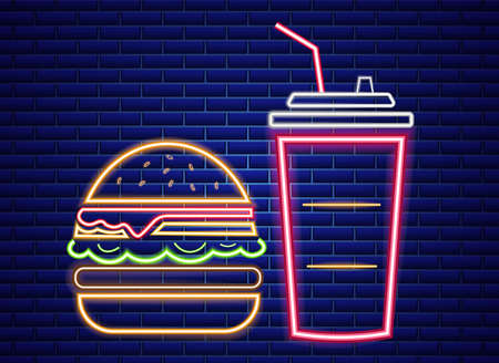Fast food lunch menu neon billboardのイラスト素材
