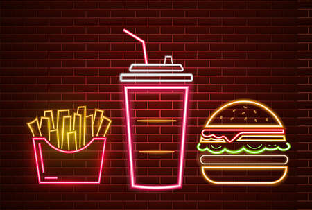 Fast food lunch menu neon billboardのイラスト素材