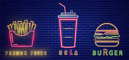 Fast food lunch menu neon billboardのイラスト素材