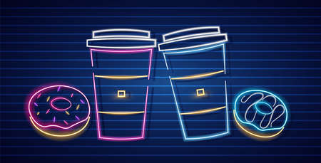 Coffee and donuts neon symbolsのイラスト素材