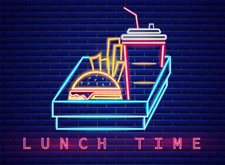Fast food lunch menu neon billboardのイラスト素材