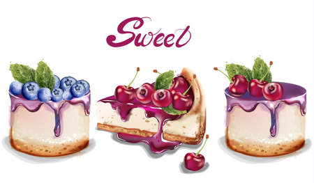 Sweet cakes set  watercolor.のイラスト素材