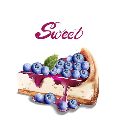 Sweet berry cheesecake  watercolor.のイラスト素材