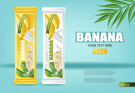 Banana chocolate Vector realistic mock up. Product placement label design. Detailed 3d illustrationsのイラスト素材