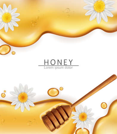 Honey dip background Vector realistic. Pouring honey liquid. 3d illustrationsのイラスト素材