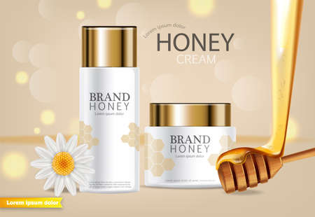 Honey infused cream  realistic mock up.のイラスト素材