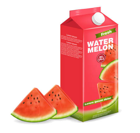 Watermelon juice box Vector realistic.のイラスト素材