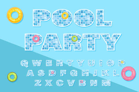 Pool text template Vector. Summer banner blue waterのイラスト素材