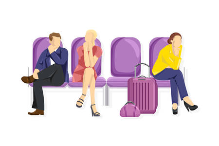 Tourist sitting Vector flat style. People waiting on the chairs. White background templatesのイラスト素材