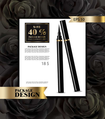 Eyeliner Vector realistic mock up. Product placement design. Advertise banner sale template. Golden tube. 3d illustrationsのイラスト素材